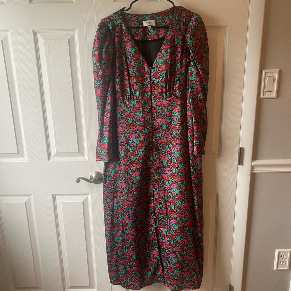 J. CREW SATIN FLORAL PRINT MIDI DRESS